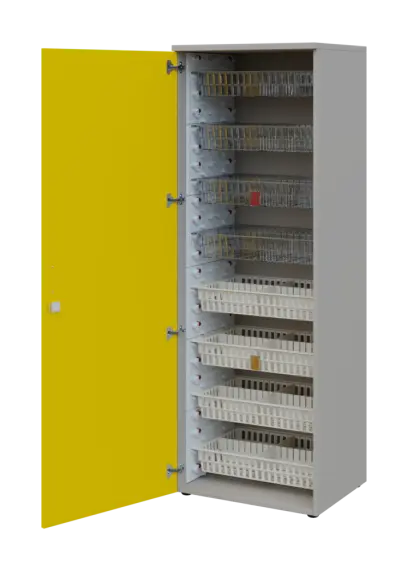 EUROMEDICA D - 66/M skříň léková boxová, 1-dveřová, levá, 1950x660x535, korpus šedý, dvířka žlutá odio